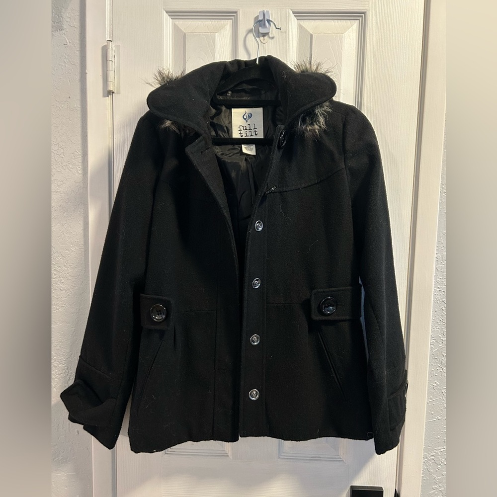 Full Tilt Women’s Black Pea Coat- Large
